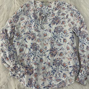 Lucky Brand womens white blue floral top size M accent wrist